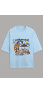 The Beverly Hills Tiger Bungalow Oversized Tee Sky Blue For Unisex