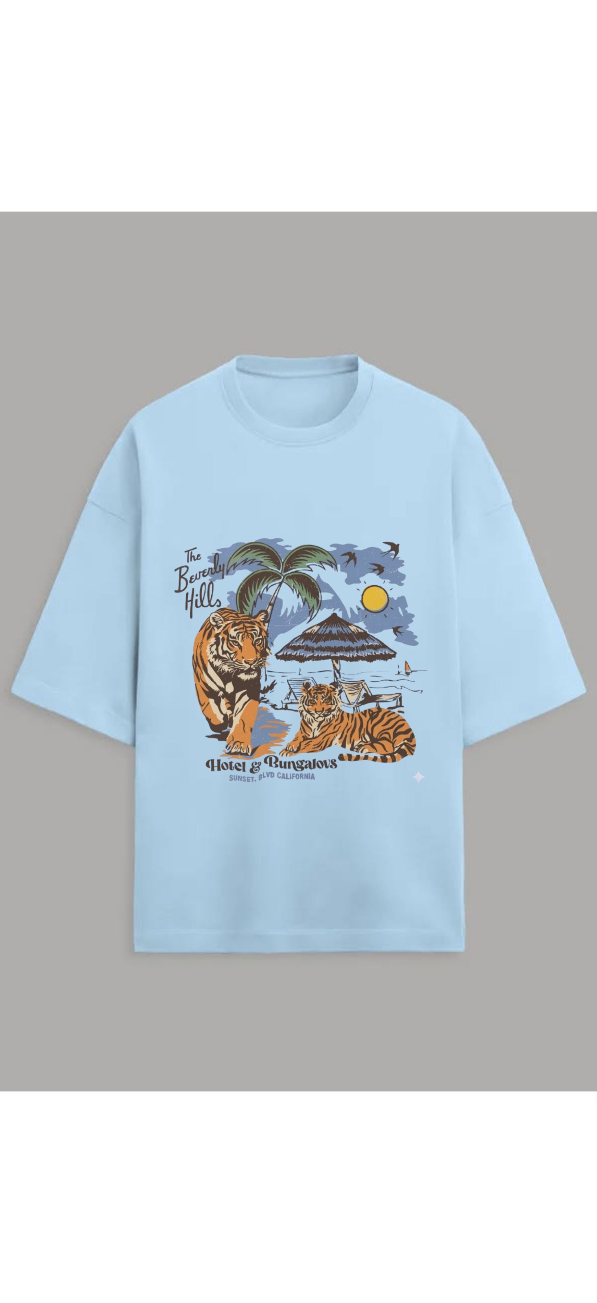 The Beverly Hills Tiger Bungalow Oversized Tee Sky Blue For Unisex