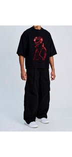 Gojo Neon Anime T-Shirt | Oversized Black Anime Graphic Tee for Men