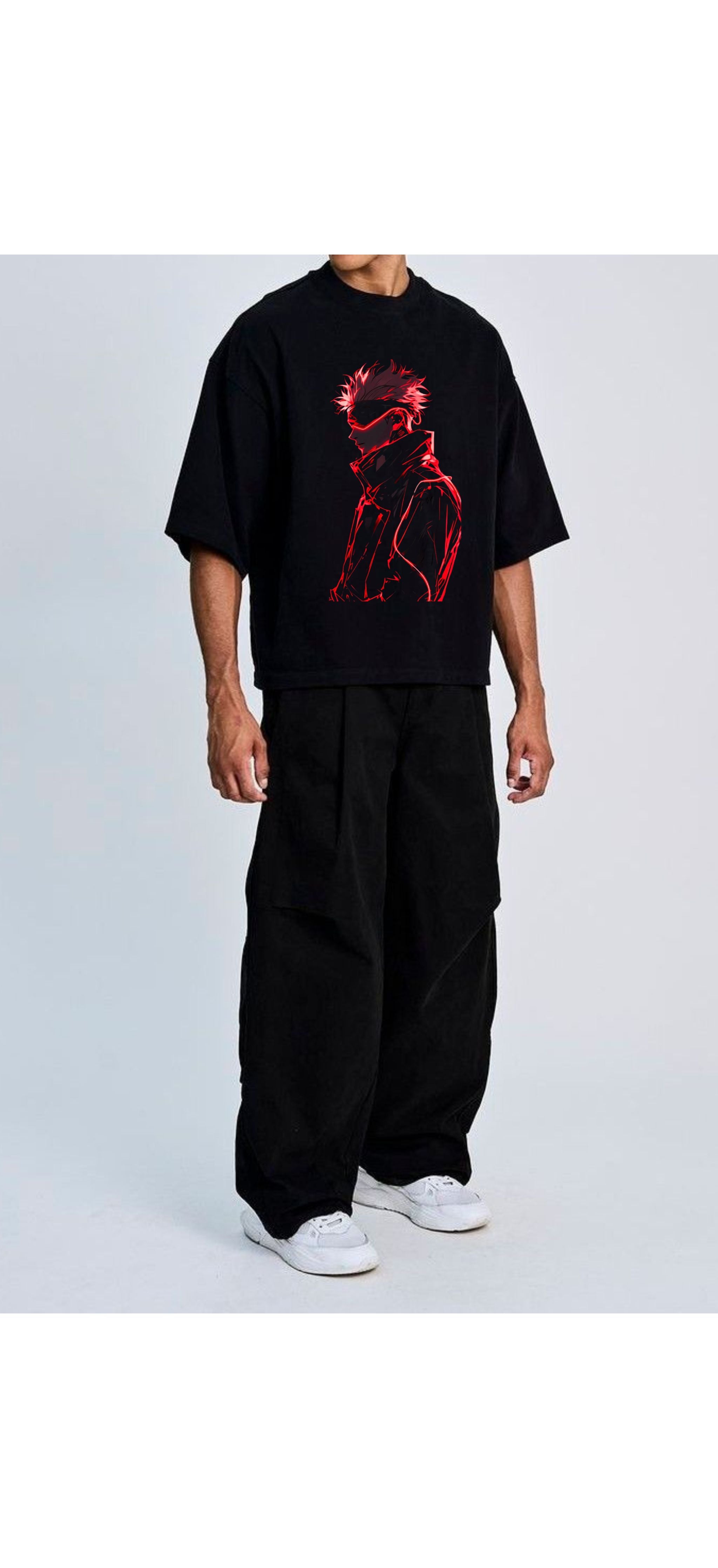 Gojo Neon Anime T-Shirt | Oversized Black Anime Graphic Tee for Men
